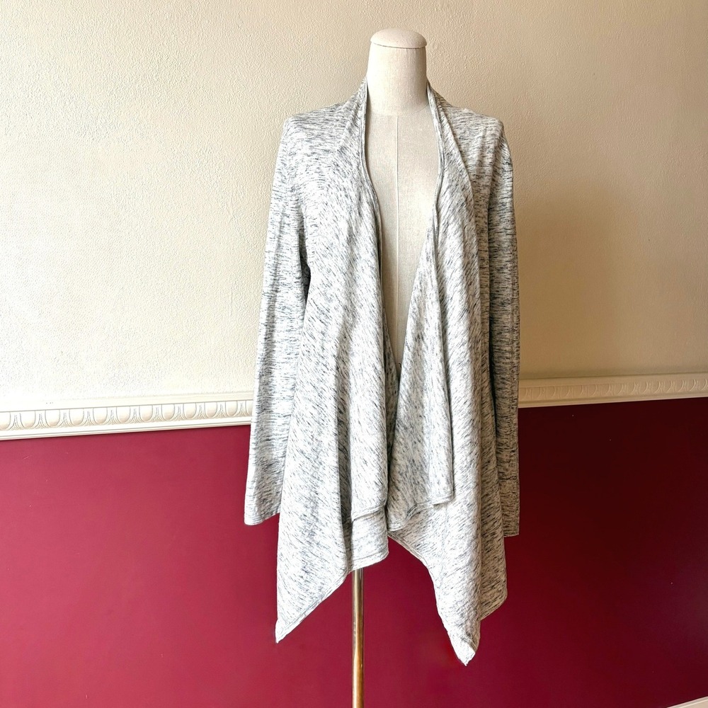 Talbots Grey Space Dye Cotton Waterfall Draped Open Cardigan Sweater Women's L